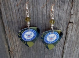 Navy Insignia Camo Guitar Pick Earrings with Green Swarovski Crystals