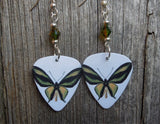 Yellow and Green Butterfly Guitar Pick Earrings with Bicolor Swarovski Crystals