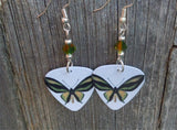 Yellow and Green Butterfly Guitar Pick Earrings with Bicolor Swarovski Crystals