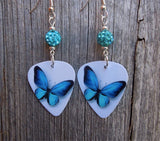 CLEARANCE Aqua Blue Butterfly Guitar Pick Earrings with Aqua Pave Beads