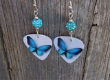 CLEARANCE Aqua Blue Butterfly Guitar Pick Earrings with Aqua Pave Beads