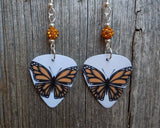 Orange and Black Butterfly Guitar Pick Earrings with Orange Pave Beads