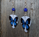 Blue Butterfly Guitar Pick Earrings with Blue Pave Beads