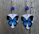 Blue Butterfly Guitar Pick Earrings with Blue Pave Beads