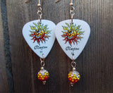 Crazy Sun Guitar Pick Earrings with Orange Ombre Pave Bead Dangles
