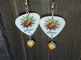 Crazy Sun Guitar Pick Earrings with Orange Ombre Pave Bead Dangles