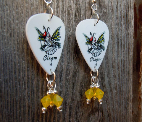 Wasp Guitar Pick Earrings with Yellow Opal Swarovski Crystals
