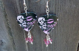 Girly Skull Rock n Roll Guitar Pick Earrings with Pink Swarovski Crystal Dangles