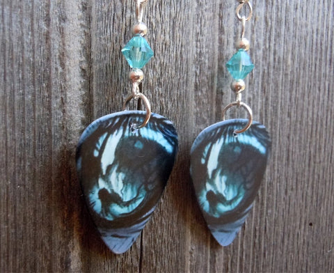Slate Blue Eyes Guitar Pick Earrings with Turquoise Swarovski Crystals