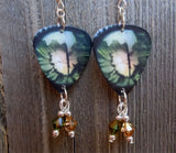 Reptilian Eye Guitar Pick Earrings with Swarovski Crystal Dangles