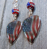 Transparent American Flag Guitar Pick Earrings with American Flag Pave Bead Dangless