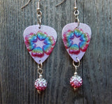 Rainbow Hearts Guitar Pick Earrings with Pink Ombre Pave Beads