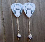 Headphone Guitar Pick Earrings with Black Ombre Pave Bead Dangles