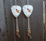 Musical Hummingbird Guitar Pick Earrings with Silver Charm and Swarovski Crystal Dangles