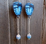 Beautiful Blue Eyes Guitar Pick Earrings with Blue Ombre Pave Dangles