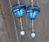 Beautiful Blue Eyes Guitar Pick Earrings with Blue Ombre Pave Dangles