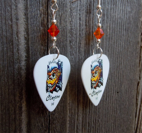 Monster Fish Guitar Pick Earrings with Orange Swarovski Crystals