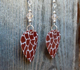 Giraffe Patterned Guitar Pick Earrings with Very Light Brown Swarovski Crystals