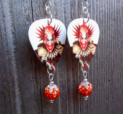 Evil Clown with a Bomb Guitar Picks with Orange Ombre Pave Bead Dangles