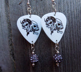 Angel and Devil Skull Guitar Pick Earrings with Grey Pave Bead Dangles