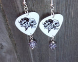 Angel and Devil Skull Guitar Pick Earrings with Grey Pave Bead Dangles