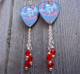 Skeleton Flipping the Bird Guitar Pick Earrings with Red Swarovski Crystal Dangles