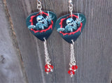 Skeleton Flipping the Bird Guitar Pick Earrings with Red Swarovski Crystal Dangles