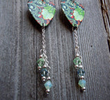 Black, Green and Orange Flowered Guitar Pick Earrings with Swarovski Crystal Dangles