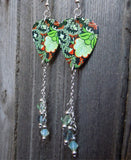 Black, Green and Orange Flowered Guitar Pick Earrings with Swarovski Crystal Dangles