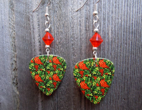 Beautiful Berries. Flowers and Vines Guitar Pick Earrings with Hyacinth Crystals