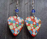 Flowered Guitar Pick Earrings with Blue Swarovski Crystals