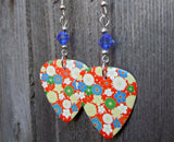 Flowered Guitar Pick Earrings with Blue Swarovski Crystals