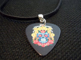 Sugar Skull and Candles Guitar Pick Necklace on Black Suede Cord