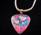 Pink and Purple Hearts Guitar Pick Necklace on Pink Suede Cord