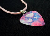 Pink and Purple Hearts Guitar Pick Necklace on Pink Suede Cord