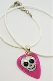 Skull on a Hot Pink MOP Guitar Pick on a White Rolled Cord Necklace