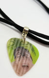 Spider on Face Holographic Guitar Pick on a Black Suede Cord Necklace