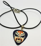 Chinese Opera Mask Guitar Pick on a Rolled Black Cord Necklace