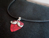 Mustache Charm with a Red MOP Guitar Pick on a Black Suede Cord Necklace