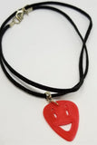 Happy Face Emoji Cut Out Red Guitar Pick with Black Suede Cord Necklace