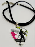 Playboy Bunny Silhouette Guitar Pick Necklace on Black Suede Cord