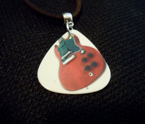 Electric Guitar Guitar Pick Necklace on Brown Suede Cord