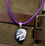 Happy Halloween Raven Guitar Pick Necklace on Rolled Purple Cord