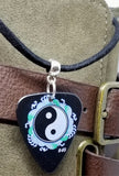 Yin and Yang Guitar Pick Necklace on Black Suede Cord