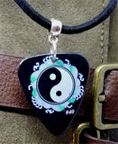 Yin and Yang Guitar Pick Necklace on Black Suede Cord