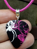 Spider Guitar Pick on a Hot Pink Rolled Cord Necklace