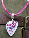 Hope Guitar Pick Necklace on a Pink Rolled Cord