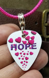 Hope Guitar Pick Necklace on a Pink Rolled Cord