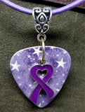 Purple Ribbon Heart Charm on Purple Starry Guitar Pick Necklace with Purple Cord