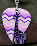 Purple Giraffe Charm with a Chevron Guitar Pick on a Purple Rolled Cord Necklace